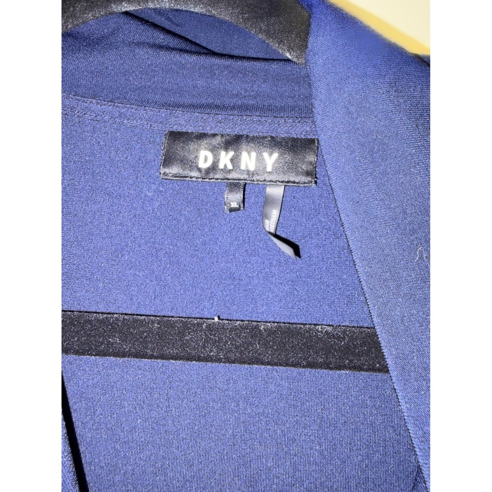 DKNY Navy Blue Draped Surplice Wrap Front Blouse Short Sleeve XL - Picture 3 of 5